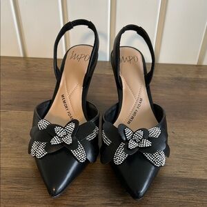 Impo Black Slingback Heels with Crystal Bow